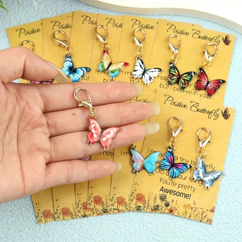 12-Piece Fashionable Cartoon Butterfly Keychain Set, Comes with a "Positive Butterfly" Greeting Card, the Charm of Animals and Flowers - Unique Creative Design, Compact and Lightweight, Ideal Gift for Family and Friends, Incl