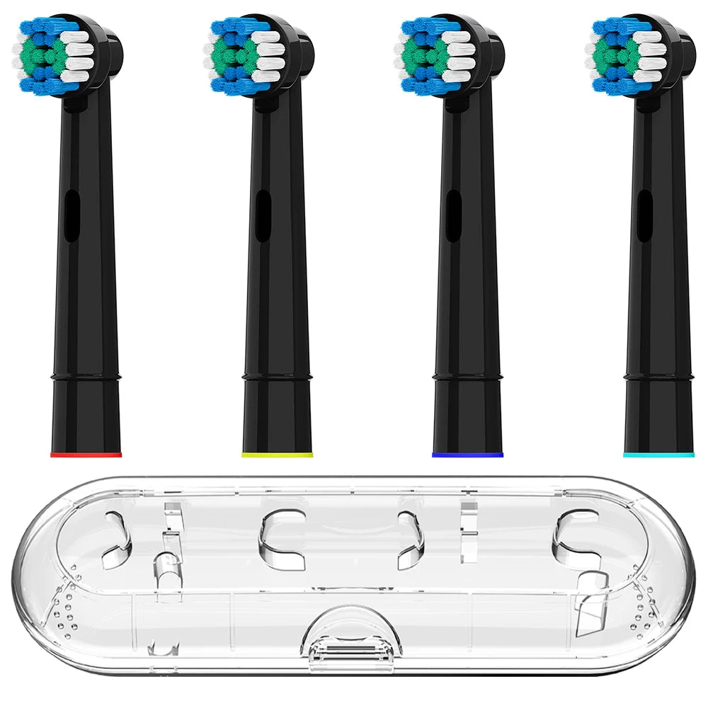 Clear Toothbrush Protective Box and 4 Replacement Brush Heads Compatible with Oral B Electric Toothbrush, for Pro 1000/100/7000