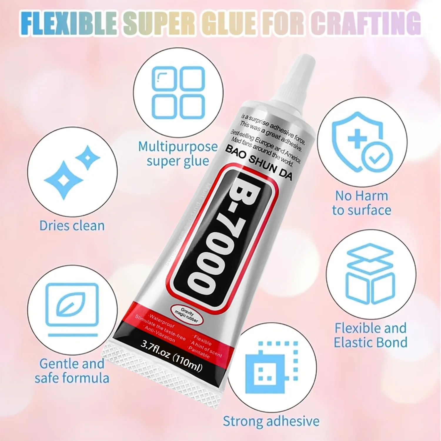 B7000 Jewelry Glue Clear Rhinestone,  Craft Adhesive Glue with Precision Tip Multi Function Fabric Glue for Charms Nail Art Bead