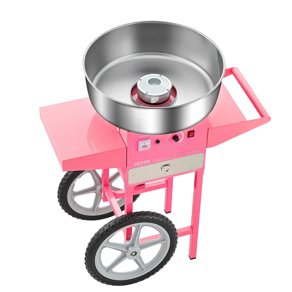 SucceBuy Electric Cotton Candy Machine with Cart Commercial Candy Floss Maker with 20.5 in Stainless Steel Bowl Sugar Scoop