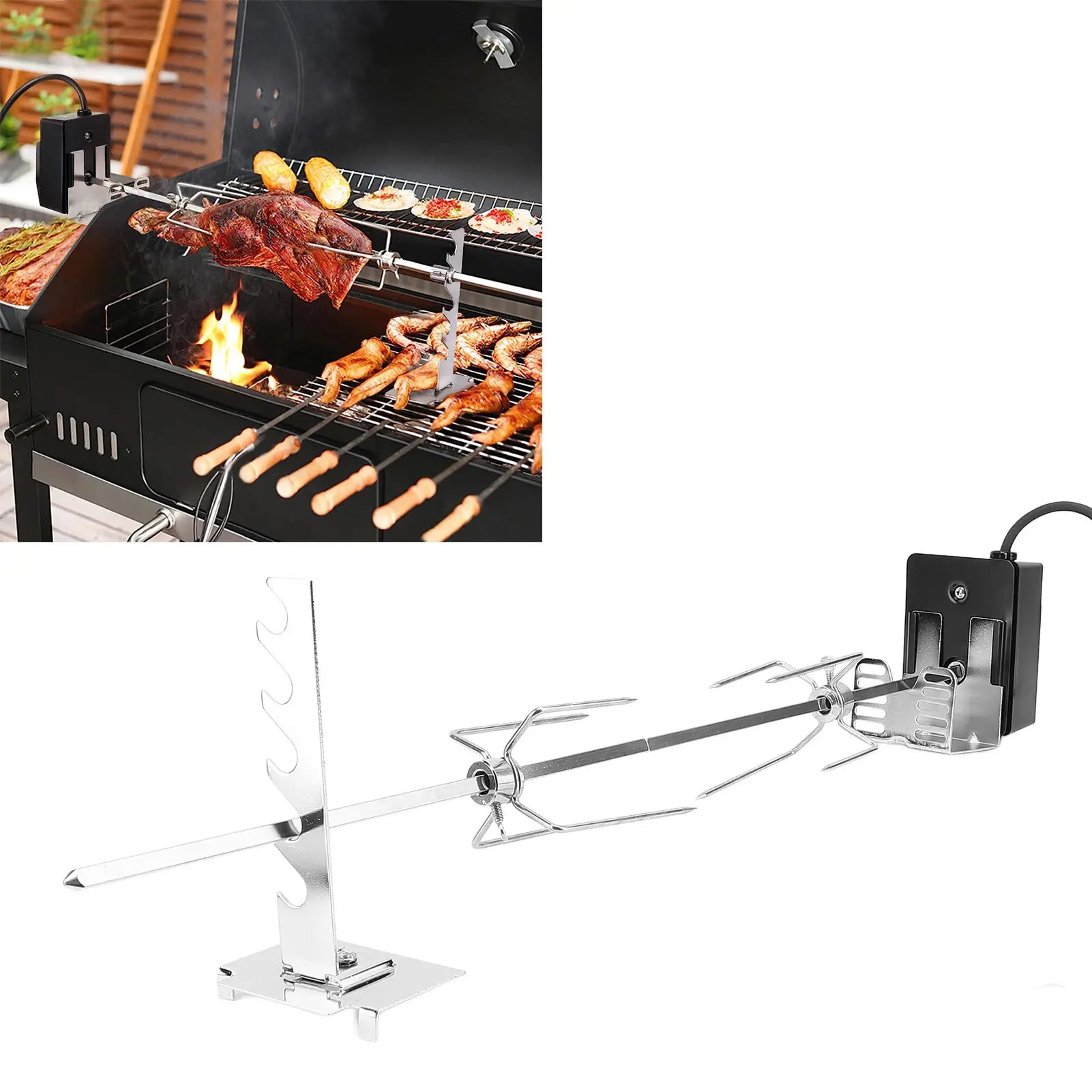 Rotisserie Grill Kit 15kg Load Bearing 2.5rpm/min Switch Stable Rotating Motor Stainless Steel Heavy Duty Rotisserie Kit