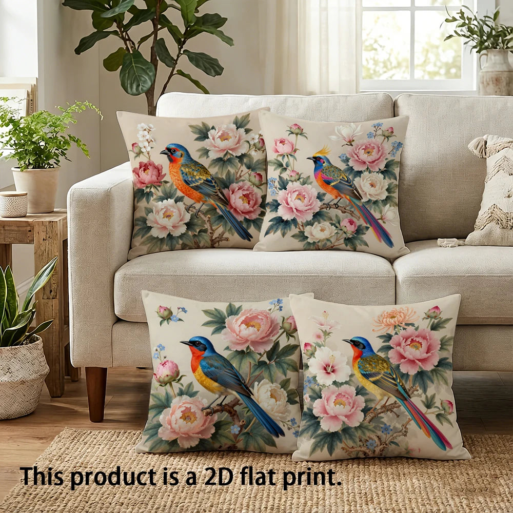 Floral Bird Print Double-sided Printed pillow cover Short plush Suitable living rooms bedrooms sofas throw cushion cover