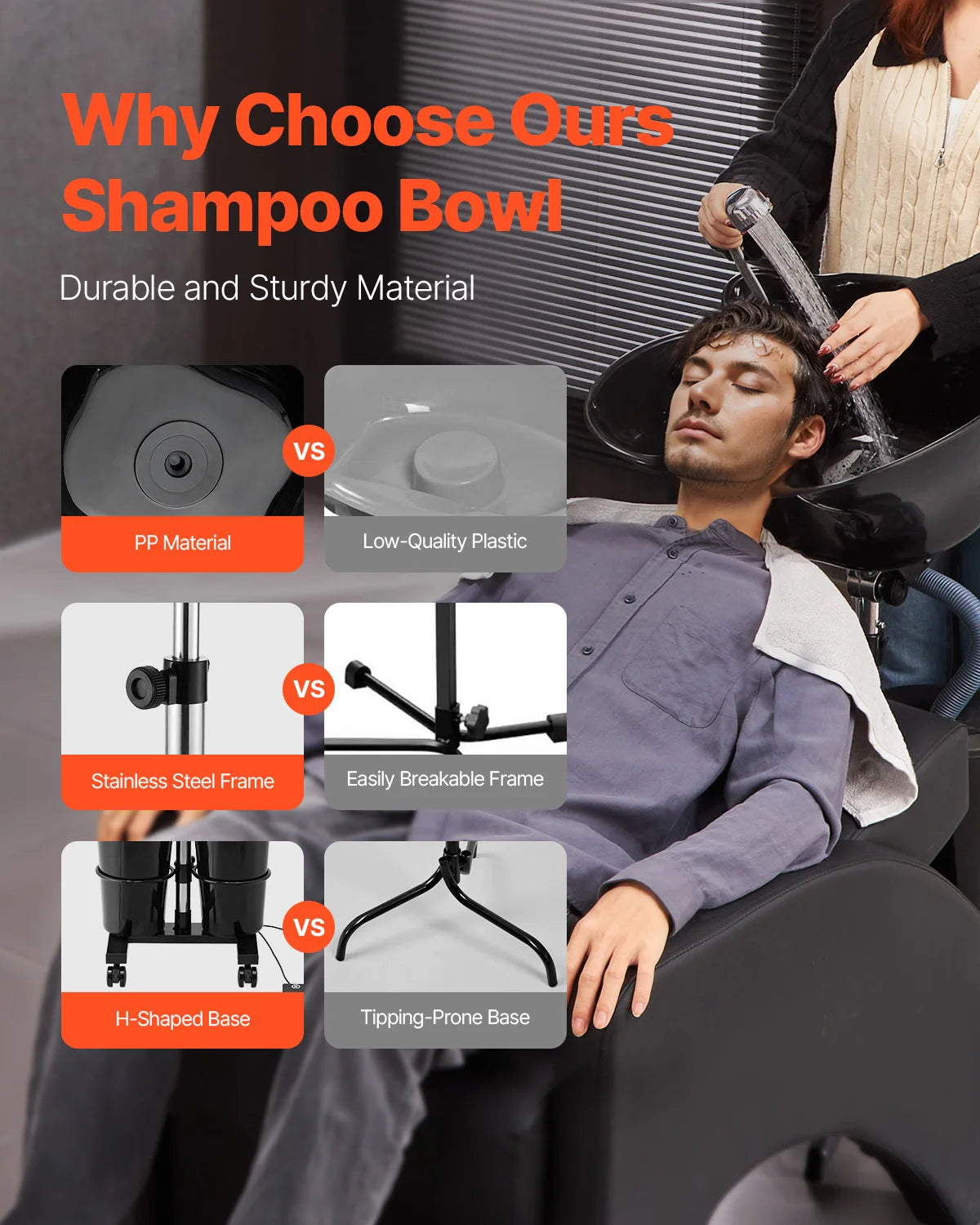 SucceBuy Portable Shampoo Bowl Shampoo Sink for Washing Hair with Electric Pump Height and Angle Adjustable for Home Salon Use