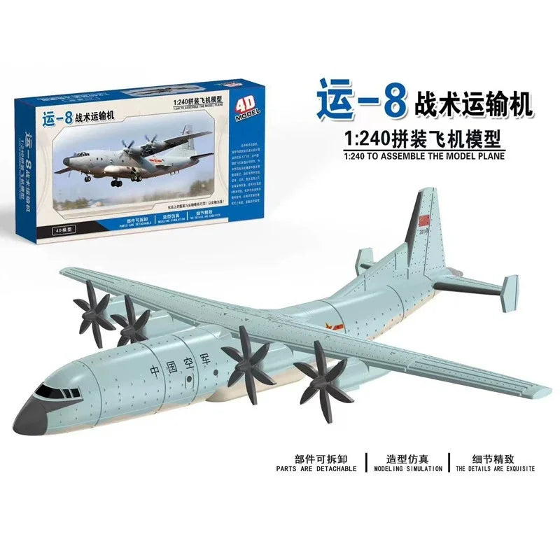 4D Assembled Aircraft Model Airborne Warning Aircraft 1/240 Scale Y-8 Transport Aircraft Plastic Military Toy Airplane Model
