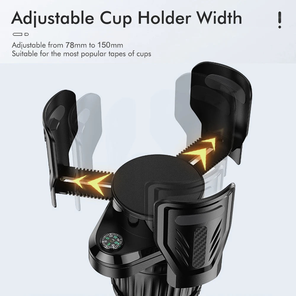 Multi-Functional 4-in-1 Car Cup Holder with Drink Rack and Instant Noodle Holder, Includes Compass, Adjustable and Retractable