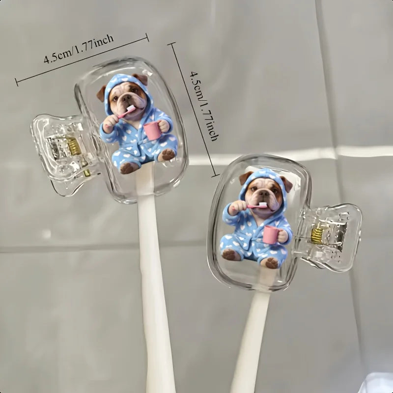 2pcs Bulldog Portable Dustproof Odorless Toothbrush Case for Travel Ventilation Holes to Keep The Brush Heads Clean Dry Gift