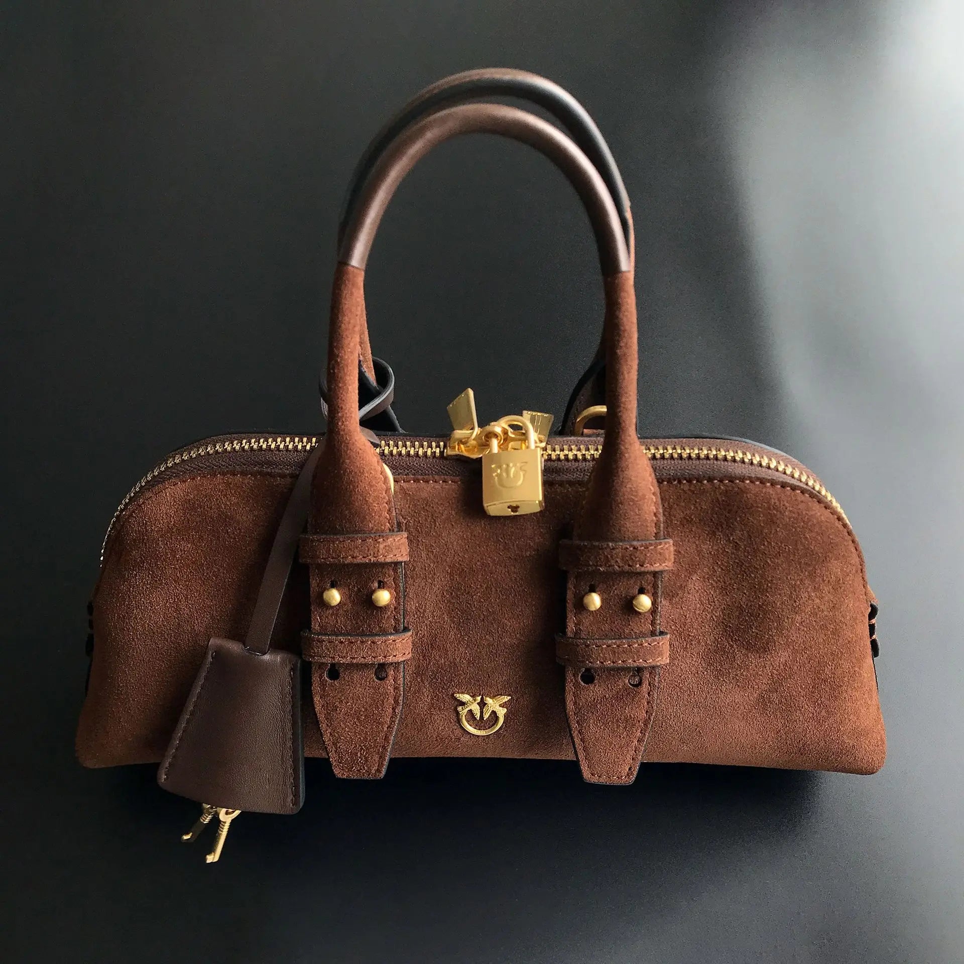 2026 Luxury Pinko‑Inspired Swallow Bowling Bag Top Grain Leather Women’s Minimalist High Quality Handbag