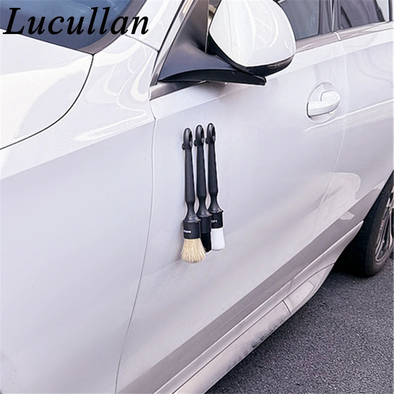 Lucullan 3 in1 Magnetic Interchangeable Detailing Brush Set Soft Bristle for Interior Wheel Rim Gap Cleaning