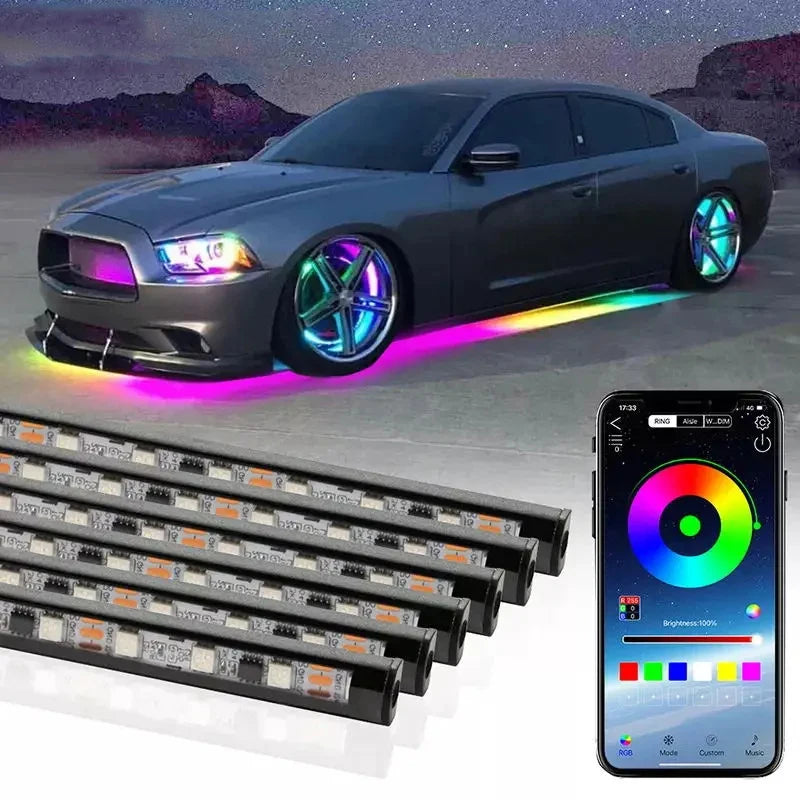 90/120CM Car Flexible Underglow Strip Light LED Underbody Remote APP Control RGB Neon Lights Atmosphere Lamp for Auto Decoration