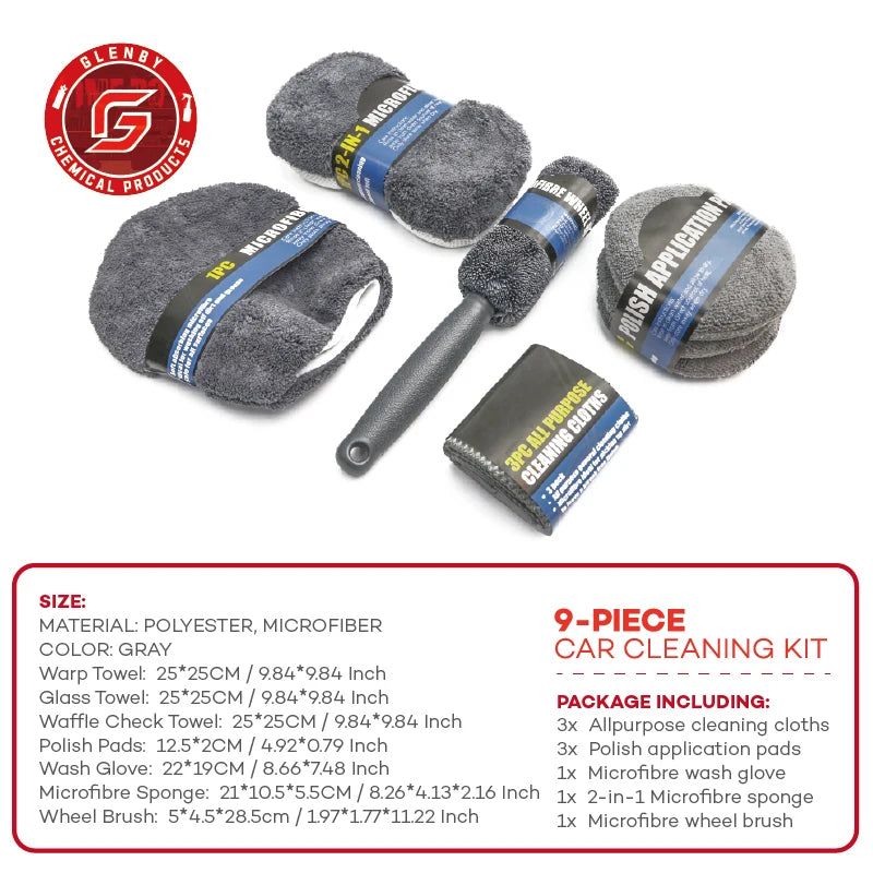 T-62  9-Piece Set Of Car And Motorcycle Cleaning Wipes Home Wash Gloves Car Wash Towels Cleaning Cloths Waxing Sponges Wheel Bru