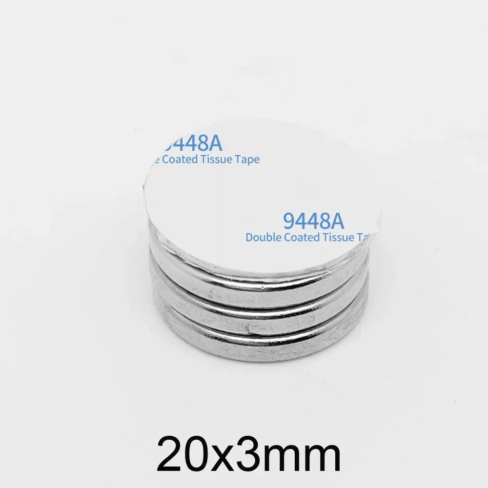 20x1mm Strong Neodymium Magnets with Self-adhesive Double-sided Tape 12*5 for Home Refrigerator, Office, DIY 12x2 15x3 20x2 20x5