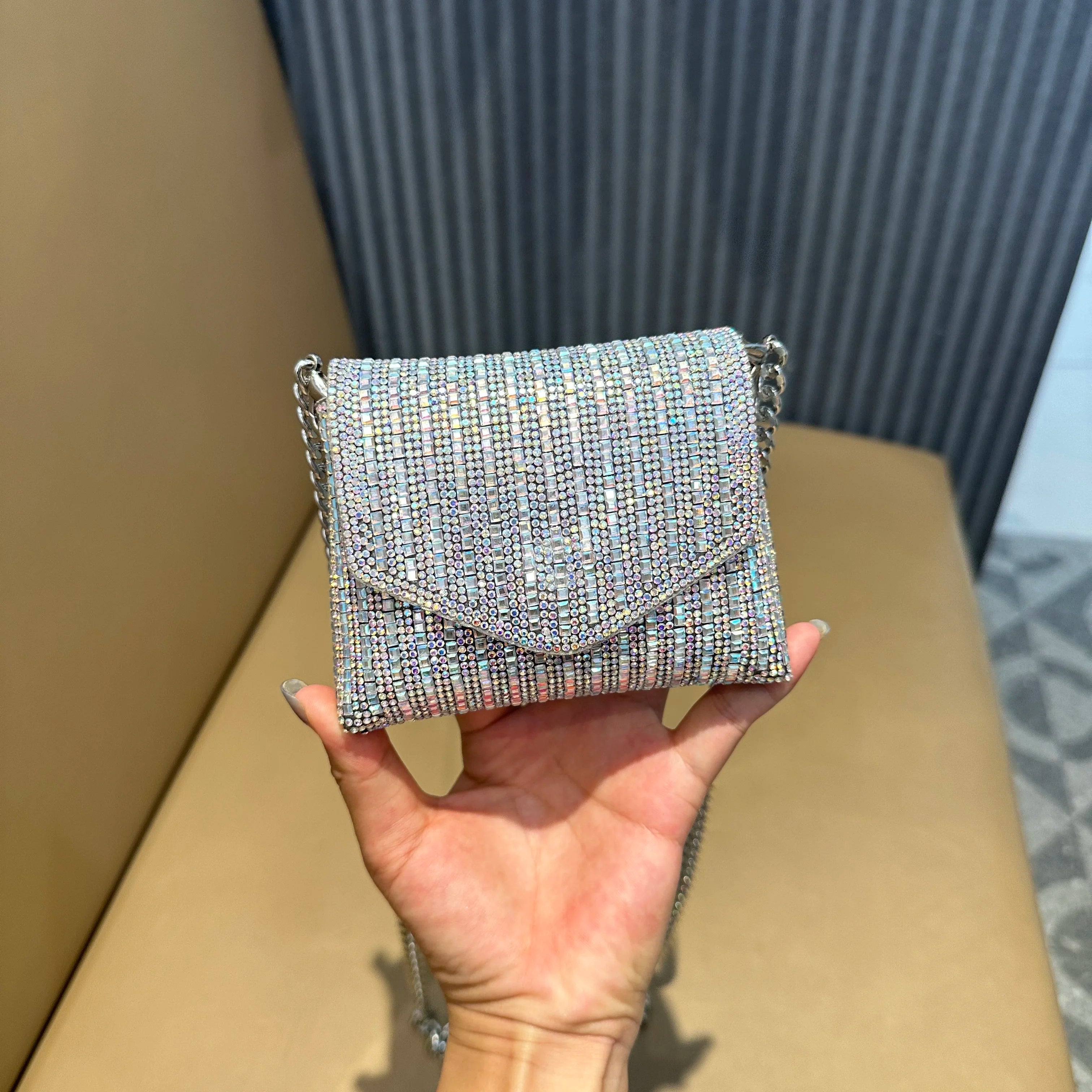 JIOMAY Rhinestones Bag for Women 2024 Mini Purses and Handbags Clutch Wallets Ladies PU Leather Chain Party Evening Shoulder Bag