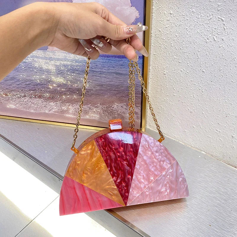 Acrylic Evening Box Bag For Women Clutch Purses Elegant Lady Prom Wedding Party Handbags Half Moon Crossbody Shoulder Bags