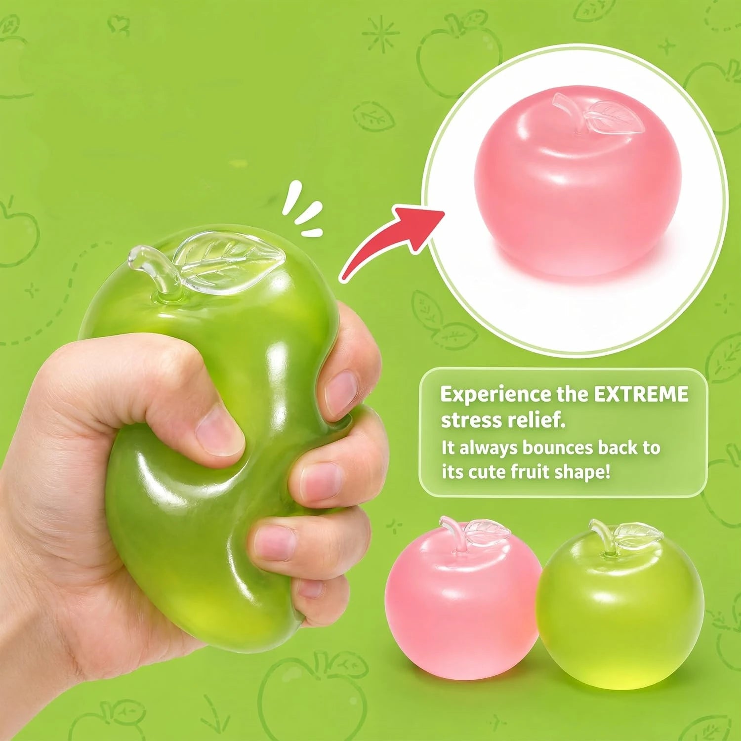 Simulation Apple Squishy Toys, Green Pink Apple Stress Balls Soft Fruit Squishies Squishy Squeeze Balls，For Creative Gift
