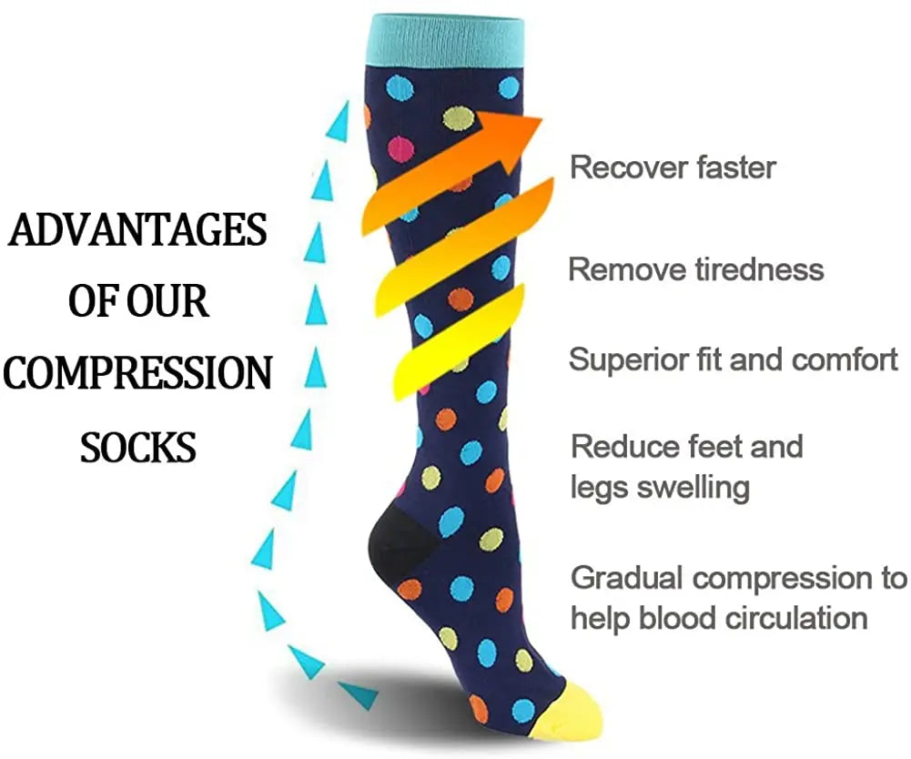 6/7 Pairs Compression Socks Varicose Diabetes Sock Running Cycling Hiking Touring Bicycle Marathon Outdoor Rugby Edema Long Tube