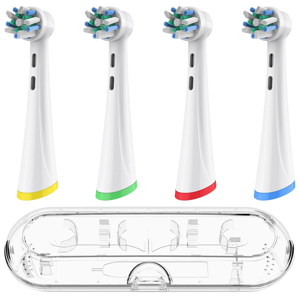 Toothbrush Travel Case Protective Box and 4 Pcs Replacement Brush Heads Set Compatible with Oral B iO Series Electric Toothbrush