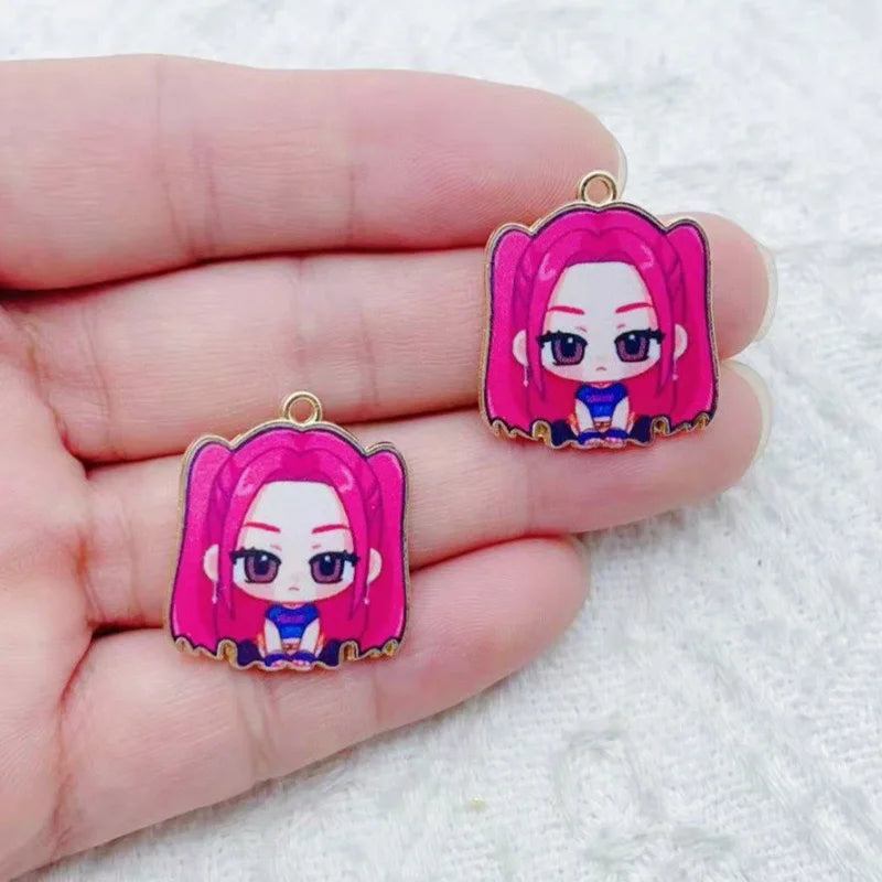 10pcs alloy printed cartoon pendant, DIY jewelry making earrings, keychain accessories