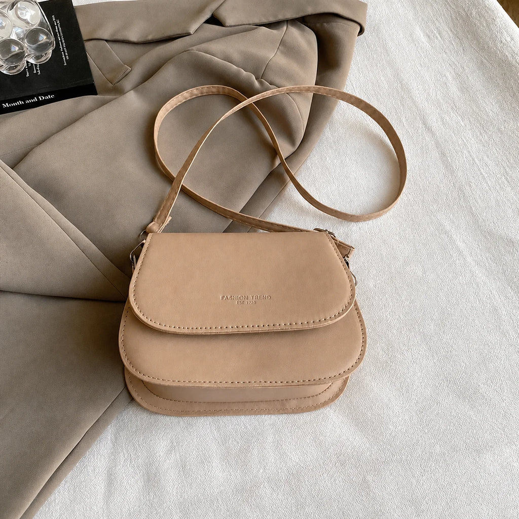 2026 New Fashion Saddle Shoulder Bag Women PU Leather Crossbody Bag Simple Solid Color Flap Messenger Bag Fashion Handbags Pouch