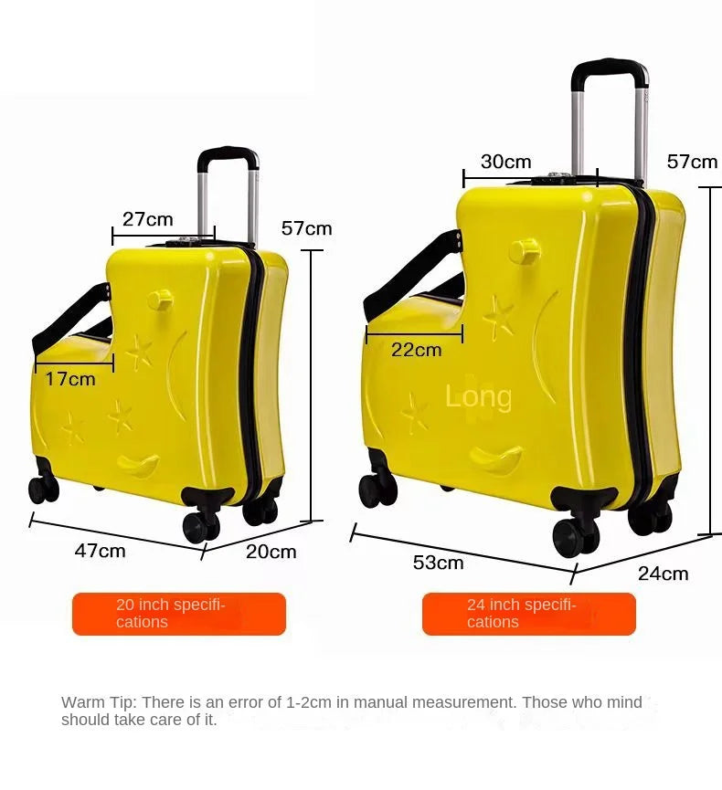 New Suitcase for Kids Wooden Horse Sit to Ride on Luggage with 360° Swivel Wheel 20/24 inch Small Travel Suitcase Boardable