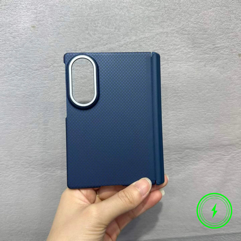 Luxury Busienss Nano-carving Carbon Fiber Texture Case for For Samsung Galaxy Z Fold 8 for Magsafe Hinge Alloy Lens Phone Cover