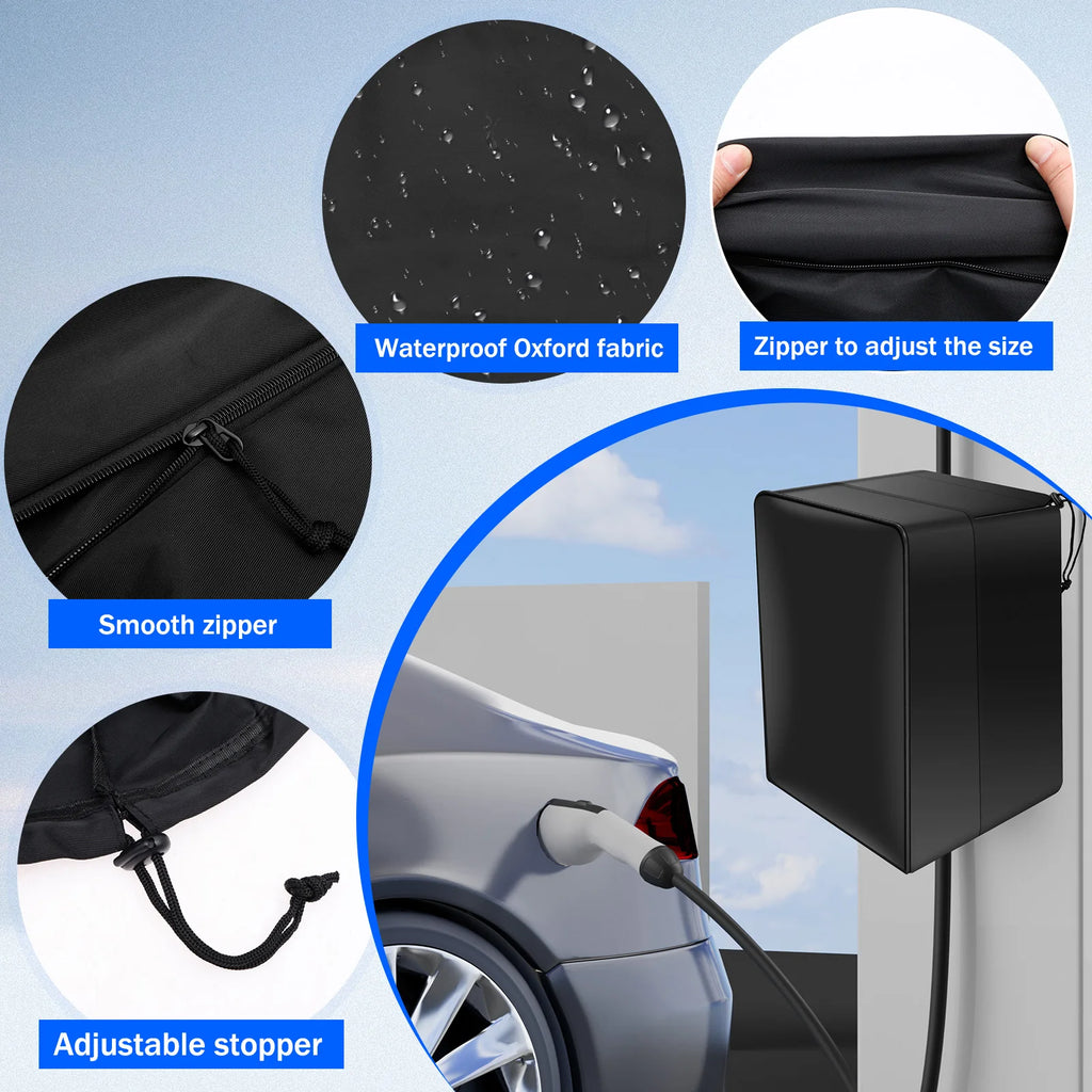 EV Charging Station Cover Oxford Waterproof Dust Electric Vehicle Charger Protector with Adjustable Zipper EV Charger Rain Cover