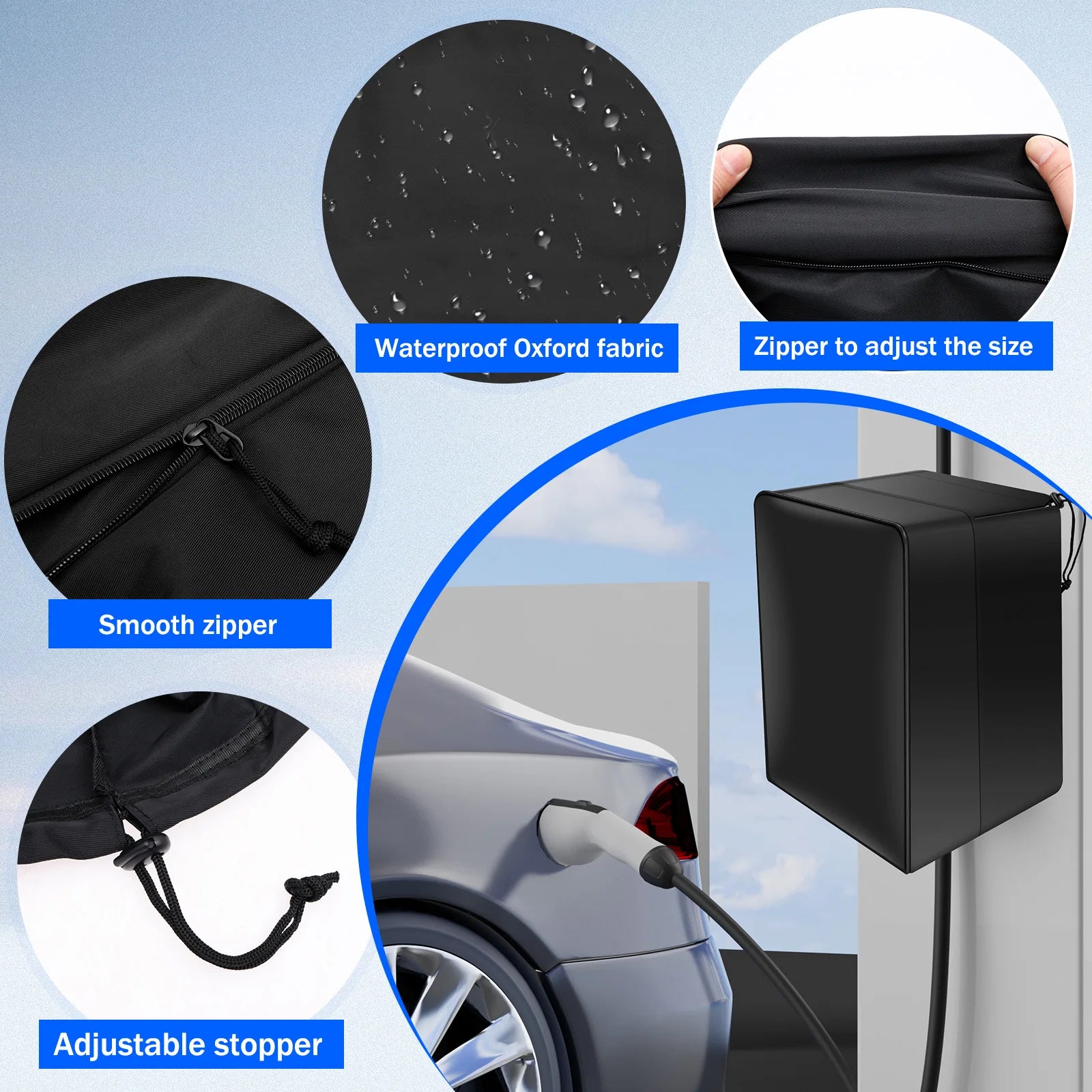 EV Charging Station Cover Oxford Waterproof Dust Electric Vehicle Charger Protector with Adjustable Zipper EV Charger Rain Cover