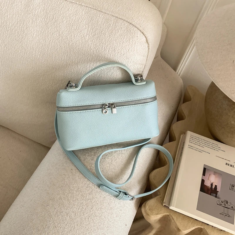 Fashionable and Sweet Dopamine Colored Diagonal Cross Bag Litchi Pattern Hand-held Box Bag Daily Commuting Versatile Square Bag