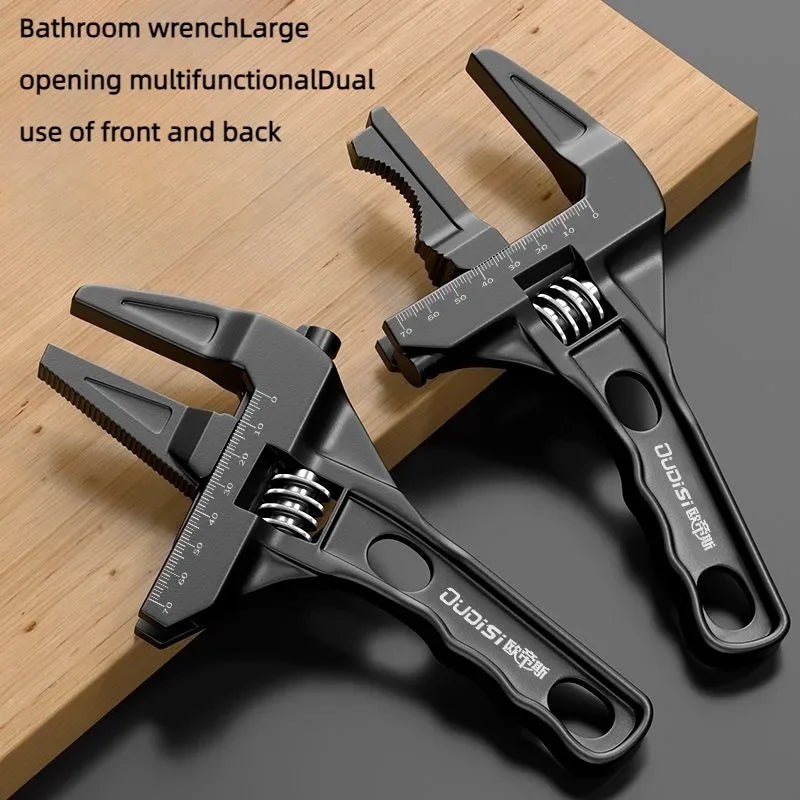 OUDISI Adjustable Wrench Multi Functional Dual Use/Four Use Large Open End Wrench Household Open Bathroom Pipe Adjustable Wrench