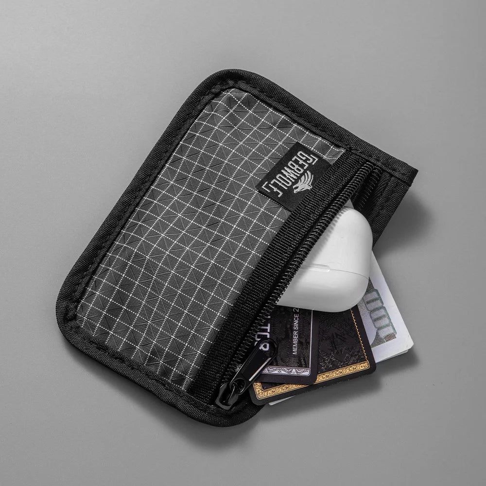 Organizer Pouch Ultralight Wallet with YKK Zipper Durable Grid Fabric Coin Purse for Cards Earbuds Small Gear