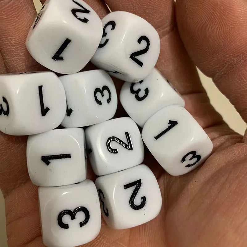 10 pcs/set Math Dice Set 16mm Acrylic Engraved White Rounded Corners Board Game | Dés Mathématiques 16mm Acrylique Coins Arrondis Jeu de Société