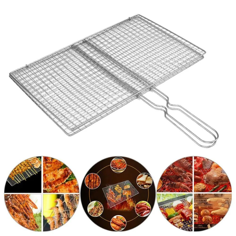 New Iron Barbecue Net Silvery Barbecue Vegetable Clip Grilled Fish Net Camping
