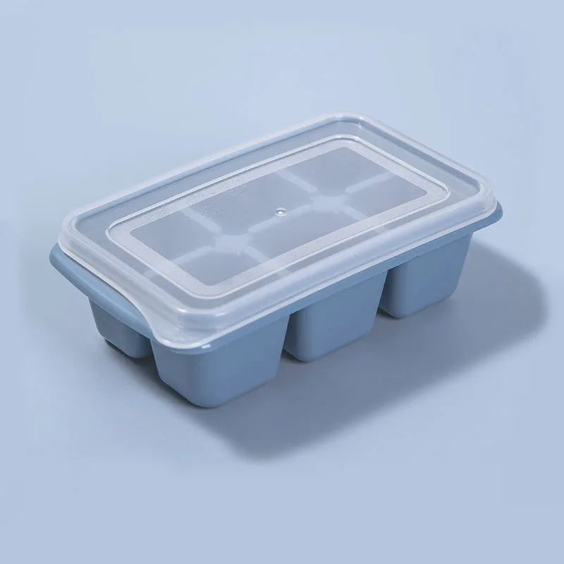 Reusable 6 Grid Ice Cube Maker Mold With Lid Silicone Ice Cube Square Tray Mold for Ice Cream Chocolate