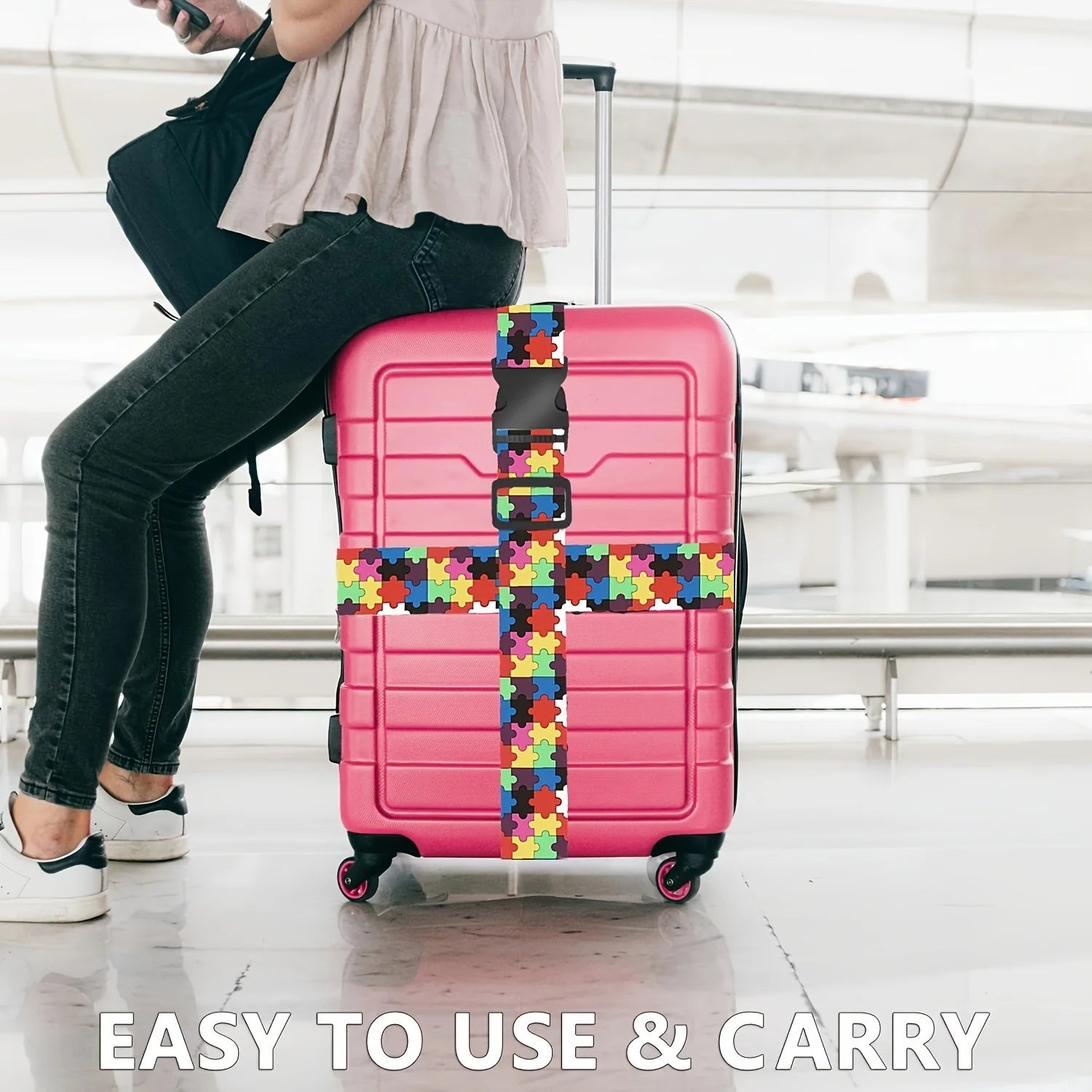 New Colorful Straight Shaped Luggage Straps for Suitcase, Polyester Luggage Belt with Adjustable Release Buckle Travel Accessory