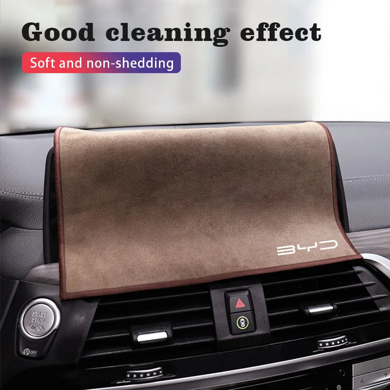 For BYD Dolphin Seagull Seal Song Pro Yuan Up EV QIn Han Plus Tang Max Suede Fleece Microfiber Towel Car Logo Cleaning Rag Cloth