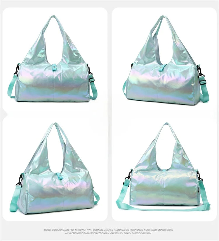 Glossy Fitness Bag Women's Large Capacity Lightweight Fashionable Handheld Yoga Training Waterproof Bag Sport Travel Bag