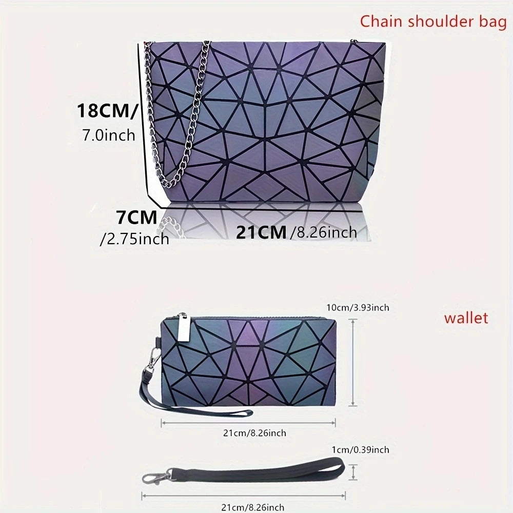 Geometric Luminous Backpack, Holographic Reflective Bag, Women's Large Capacity Crossbody Bag
