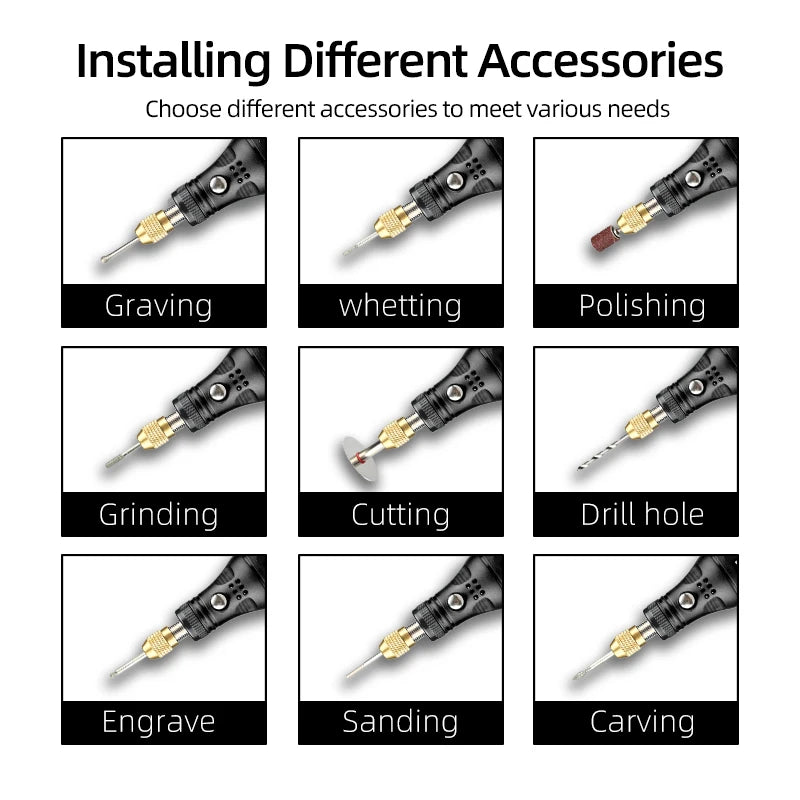 Cordless Rotary Tool, Electric Mini Grinder Pen, Mini Drill, USB Charging, Sanding, Polishing, Drilling Attachments, for DIY