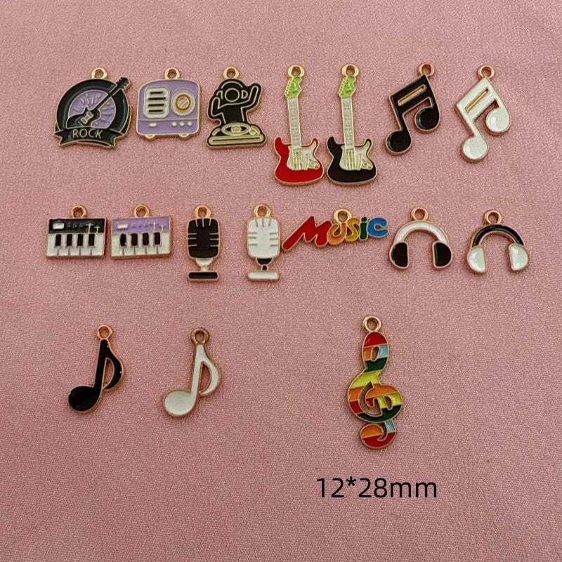 15pcs Alloy Drip Oil Cross border Music Festival Cute Instruments Guitar Notes DIY Accessories Pendant Handmade