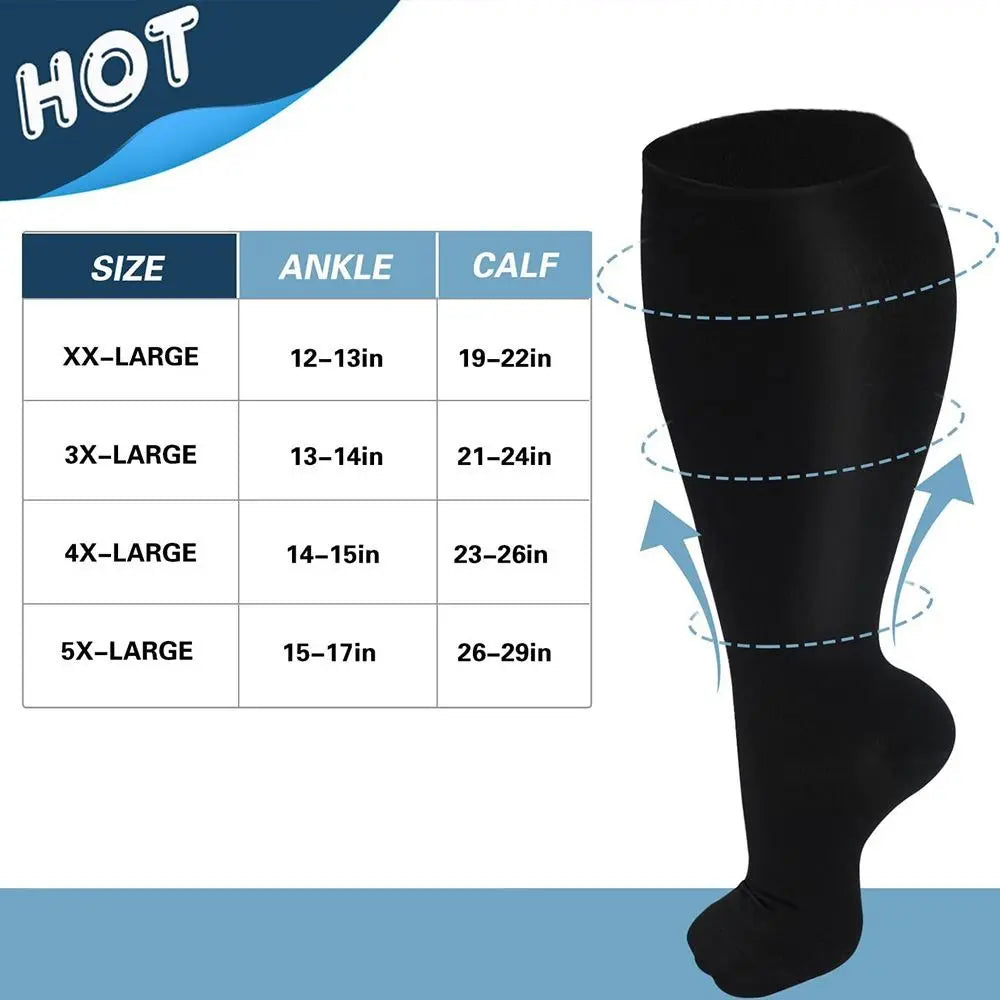 Plus Size Compression Socks Extra Wide Calf 2XL-4XL Knee High Stockings Circulation Swelling Support Soft Calves Leg Stockings