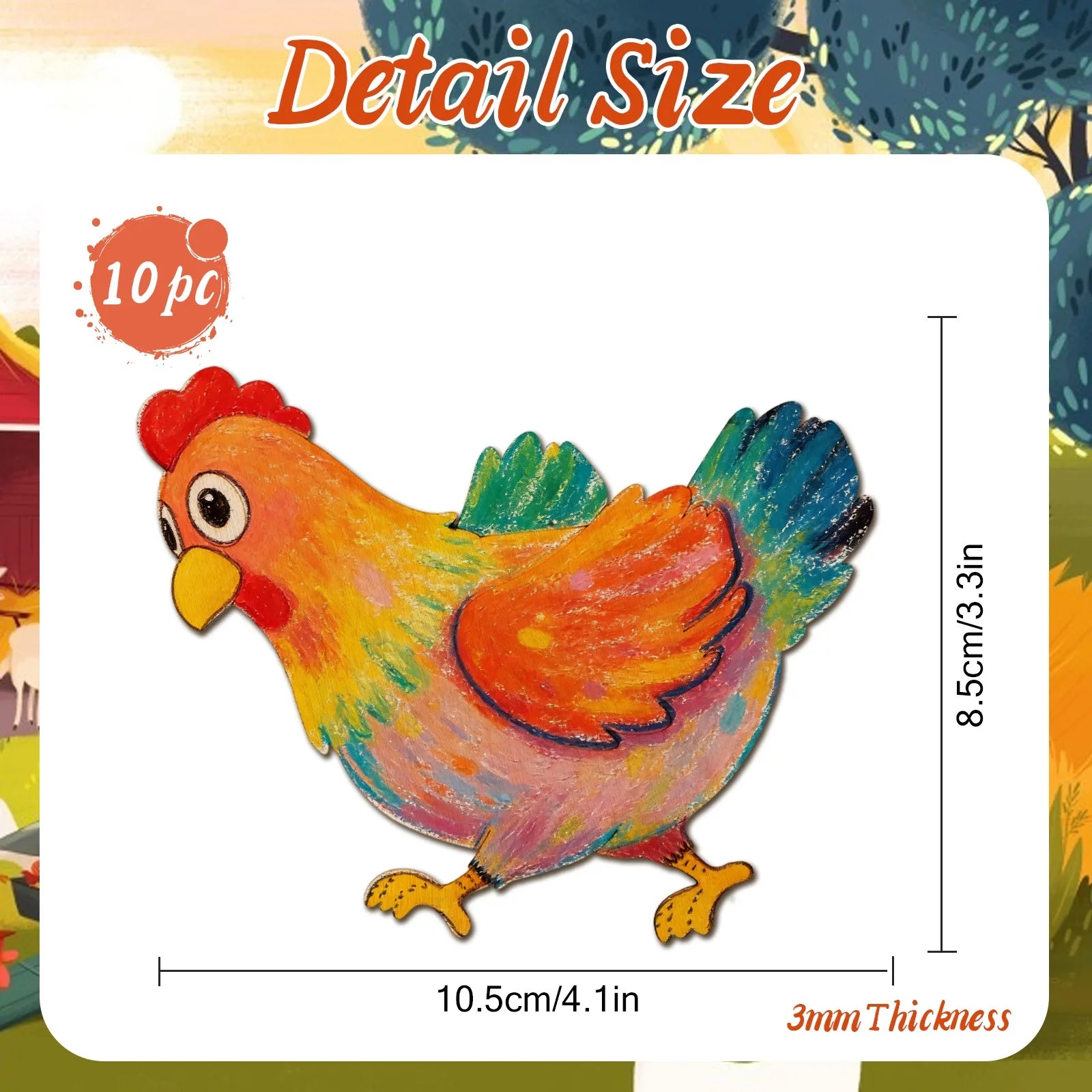 10pcs/set Unfinished Wooden Chicken Cutouts Blank Wooden Ornaments Thanksgiving Supplies for DIY Painting Party Decora Hanging