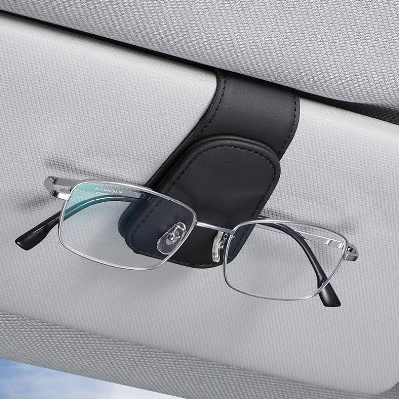 Sunglasses Holder for Car Sun Visor Leather Eyeglass Holder Ticket Card Clip Magnetic Car Glasses Holder Car Visor Accessories