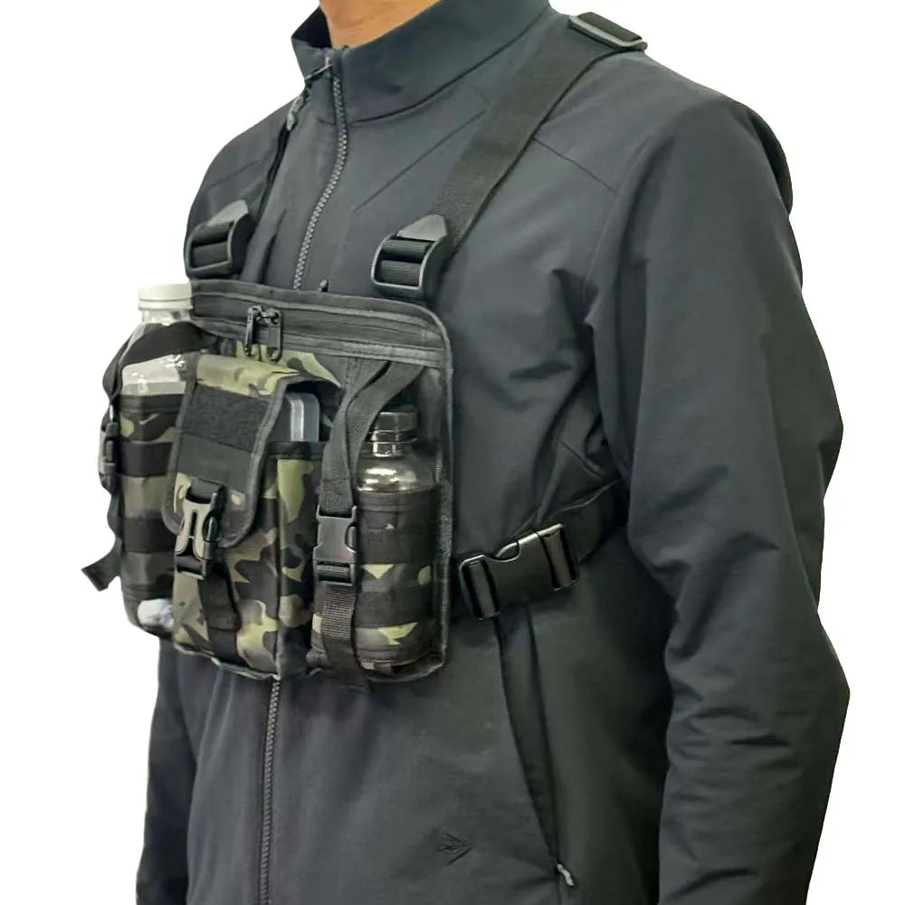 Outdoor multi-pocket tactical sports bag, crossbody storage tool bag, trendy brand layered men's chest bag