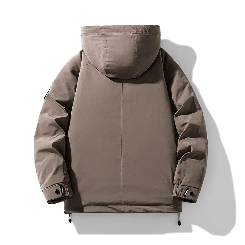2025 High Quality Hooded Hiking Down Coats for Men Solid Color Windproof Warm Outerwear Winter Casual Male Clothes Fashion New