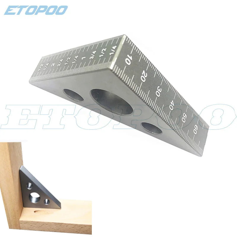 45 Degree Aluminum Alloy Angle Ruler Inch Metric Triangle Ruler Carpenter's Workshop Woodworking Square Multifunction Tool