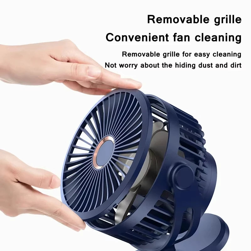 Portable USB Table Clip Fan Type-C 10000mAh Rechargeable Mini Desk Stand Fan 360 Degree Rotation 4 Speeds Air Cooling Ventilador
