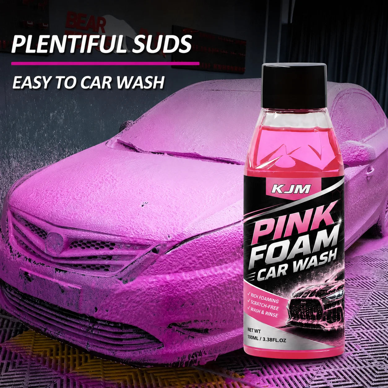 LJM Pink Snow Foam Car Wash Soap 100ML 1:100 Concentrated Lubricating Fast Dry Auto Detailing Shampoo