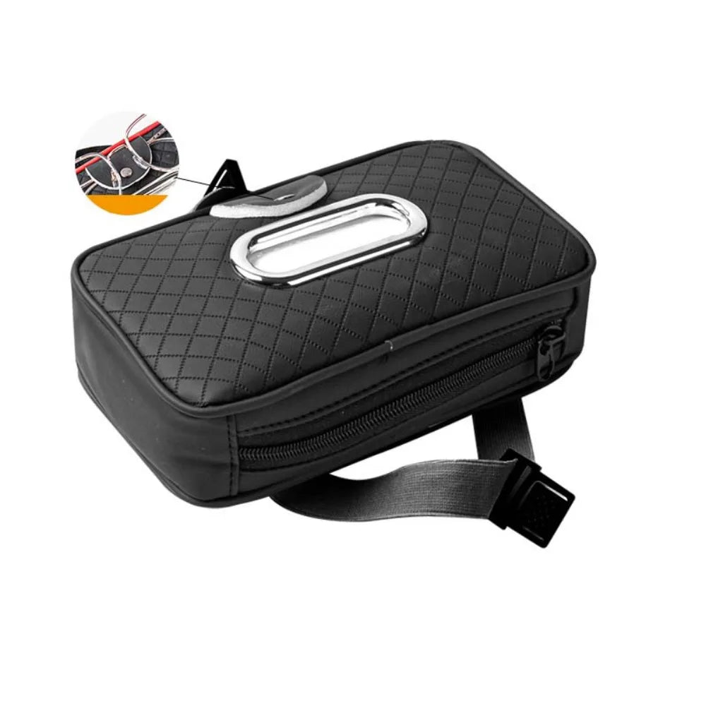 Thickened Car Visor Tissue Box Multi-Functional PU Leather Car Center Console Tissue Dispenser Space Saving with Glasses Clip
