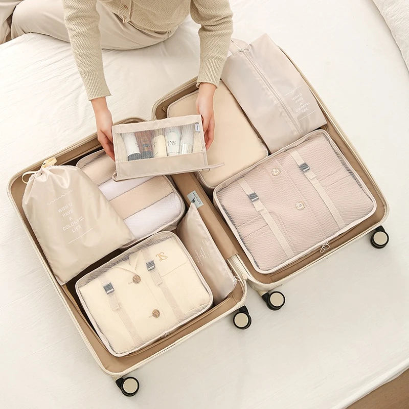 7Pcs/set Travel Luggage Storage Bags Toiletries Shoes Clothing Underwears Sorting Organizer Bag Set