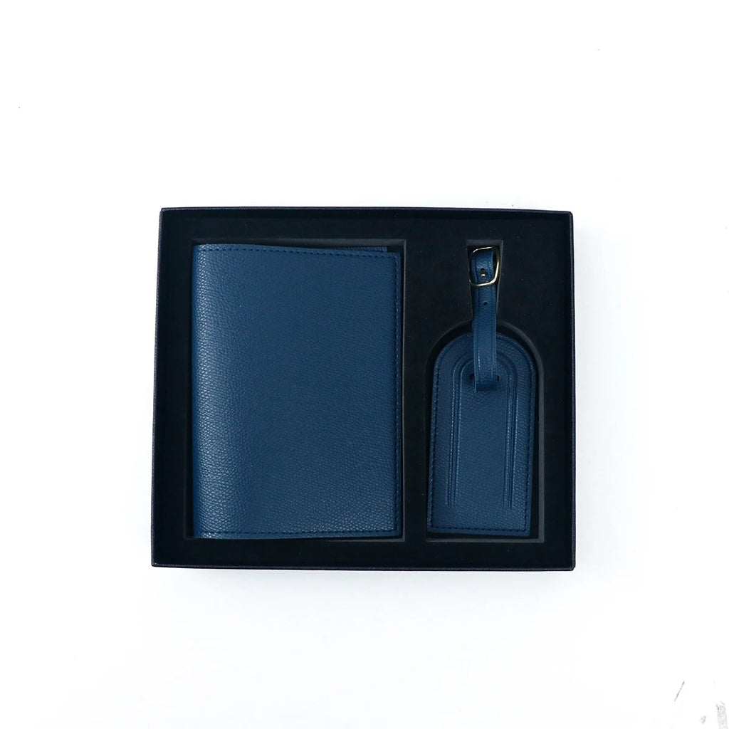 Customized name pu leather travel passport holder and luggage anti-loss label with essential travel gift box