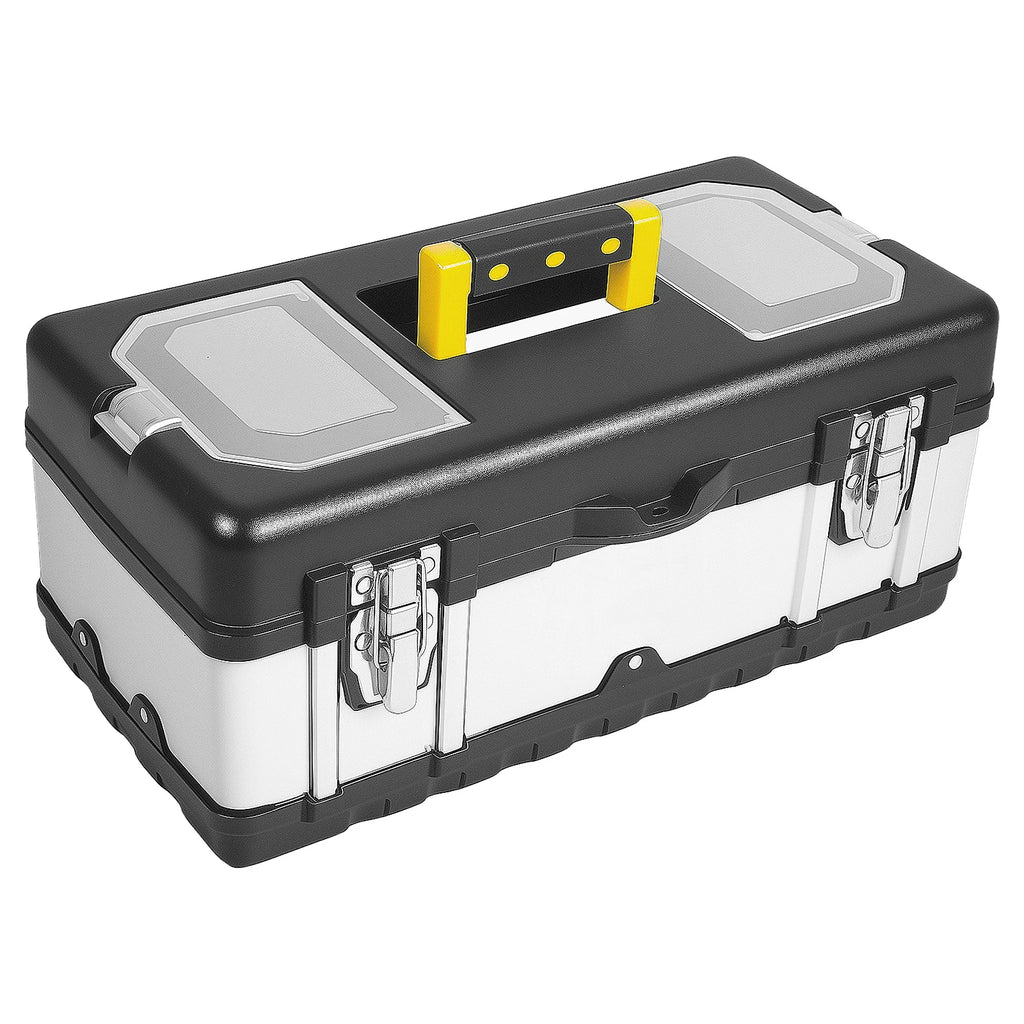 Portable Tool Box Heavy Duty Plastic and Stainless Steel Tool Storage Case with Removable Tray for Electrician Auto Repair